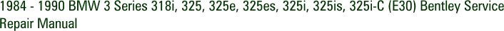 1984 - 1990 BMW 3 Series 318i, 325, 325e, 325es, 325i, 325is, 325i-C (E30) Bentley Service Repair Manual