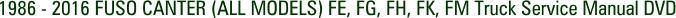 1986 - 2016 FUSO CANTER (ALL MODELS) FE, FG, FH, FK, FM Truck Service Manual DVD