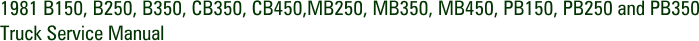 1981 B150, B250, B350, CB350, CB450,MB250, MB350, MB450, PB150, PB250 and PB350 Truck Service Manual